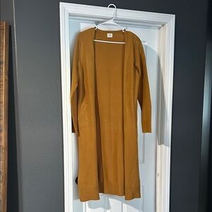 Blue Buttercup Open-Front Longline Knit Cardigan in Mustard/Gold